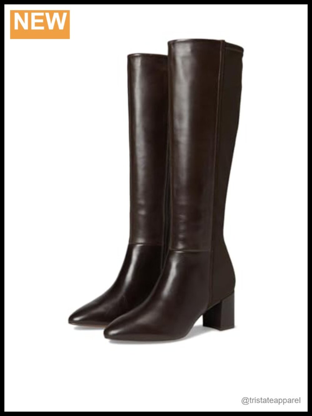 Vicki Tall Boots, Leather Block Heels with Almond Toe